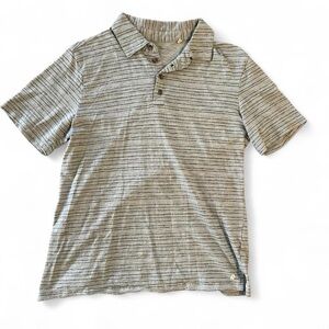 Right of Way blue striped short sleeve polo shirt casual everyday basic